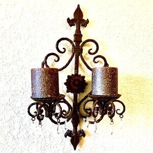 NWT ALEXANDRA'S ACCENTS Bronze Fleur-de-lis Wall Sconce Pillar Candle Holder